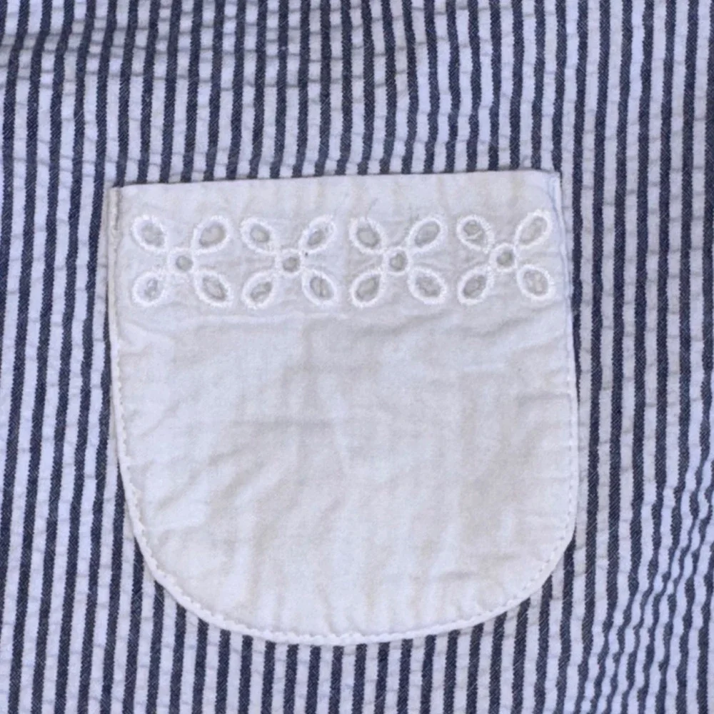 Janie and Jack Seersucker Dress 3 Blue Excellent Eyelet Lace Ruffle Stripe